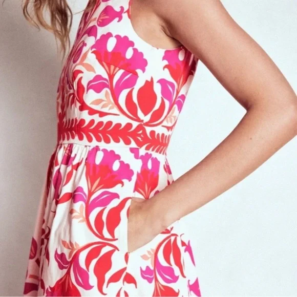 Boden Lauren Cotton Midi Dress Poppy Red Elaborate Flora 6 R NWT - Picture 4 of 14
